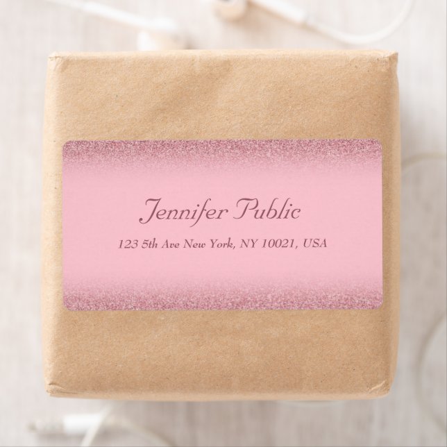 Rose Gold Glitter Handskriven Namn Mall Fraktsedel (Insitu)