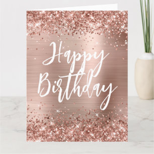 Rose Gold Glitter Handskriven Stil Glad Födelsedag Kort