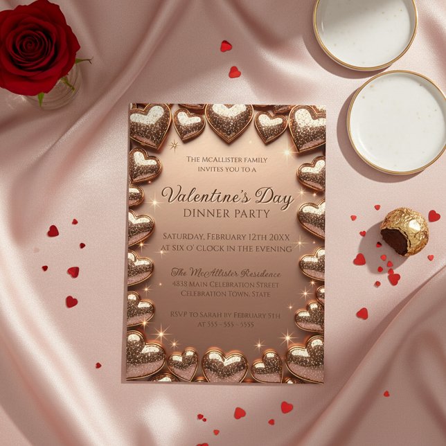 Rose Gold Glitter Hearts Valentine's Day Party Inbjudningar (Skapare uppladdad)