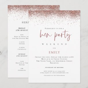 Rose Gold Glitter Helg Itinerary Spenar-fest Inbjudningar