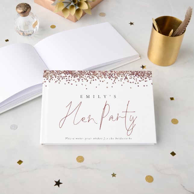 Rose Gold Glitter Hen Party Gästbok (Framsida öppen)