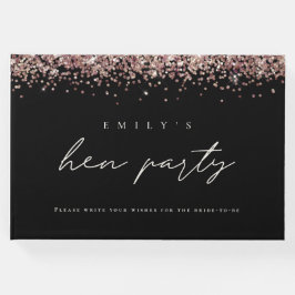 Rose Gold Glitter Hen Party Svart Gästbok