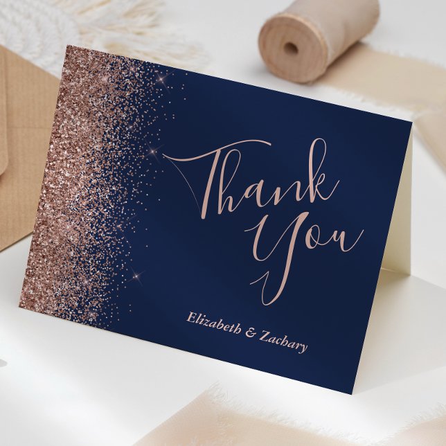 Rose Gold Glitter Kant Navy Blue Bröllop Tacksamhe Kort (Skapare uppladdad)
