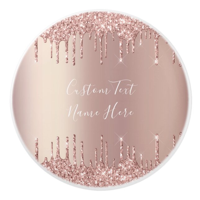 Rose Gold Glitter Keramisk Knap med Anpassad Text Knopp (Framsidan)