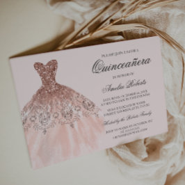 Rose Gold Glitter Klänning Quinceanera Inbjudan