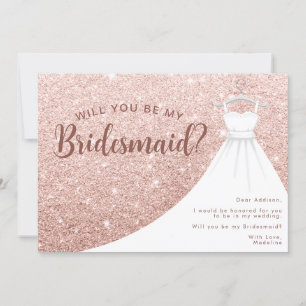 Rose Gold Glitter Klänning Vill du vara min brudtj Inbjudningar