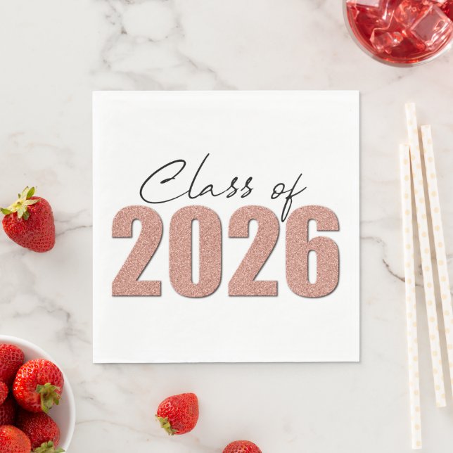 Rose Gold Glitter Klass 2026 Pappersservett (Insitu)
