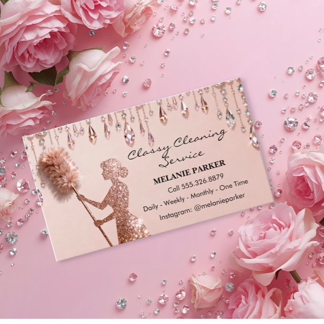 Rose Gold Glitter Klassiska Städtjänster Visitkort (Skapare uppladdad)