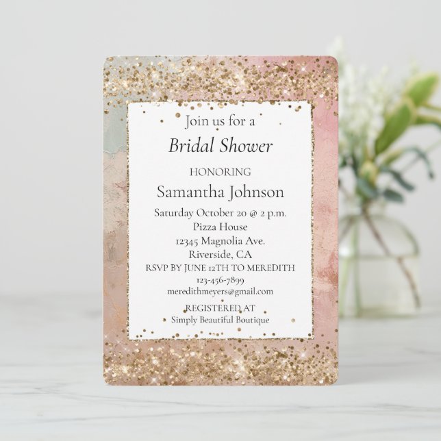 Rose Gold Glitter Konfetti Bröllopsdusch Inbjudningar (Stående Fram)