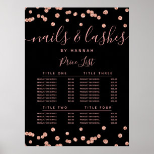 Rose Gold Glitter Konfetti Salong Pris Meny Svart  Poster
