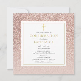 Rose Gold Glitter Konfirmation fyrkantig Inbjudningar