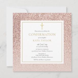 Rose Gold Glitter Konfirmation fyrkantig Inbjudningar