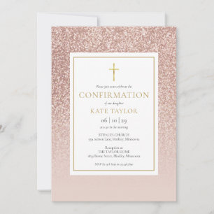 Rose Gold Glitter Konfirmation Inbjudningar