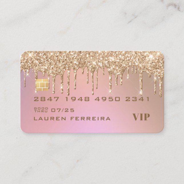 Rose Gold Glitter Kreditkortsstil Affärs Kort (Framsida)