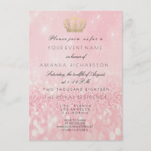 Rose Gold Glitter Kron Royal Glitter 16-års Bröll Inbjudningar