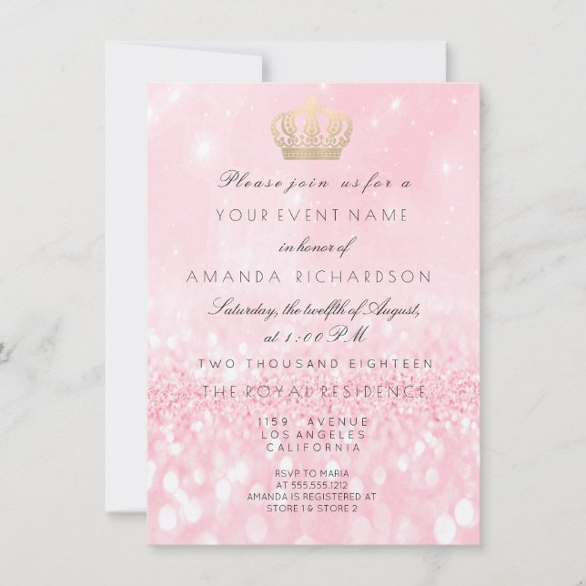 Rose Gold Glitter  Kron Royal Glitter 16:e Bröllop Inbjudningar (Framsida)