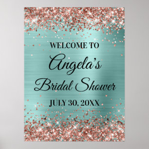 Rose Gold Glitter Ljus Turkos Bröllopsfest Poster
