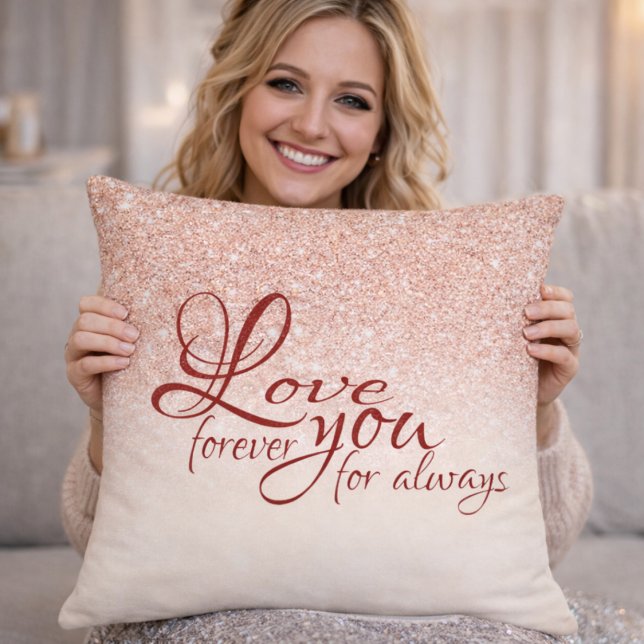 Rose Gold Glitter Love You Forever Kuddinkast Kudde (Skapare uppladdad)