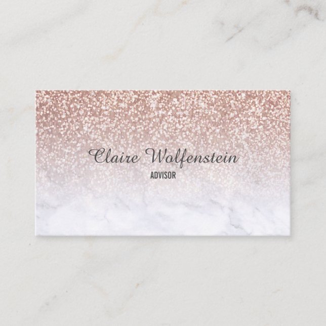 Rose Gold Glitter Marble Script Visitkort (Framsida)