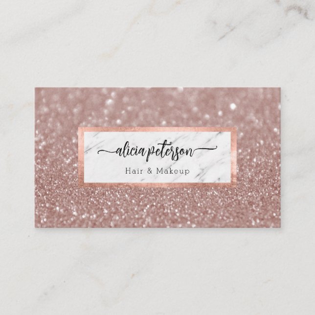 Rose Gold Glitter Mermor Makeup Artist Hår Visitkort (Framsida)