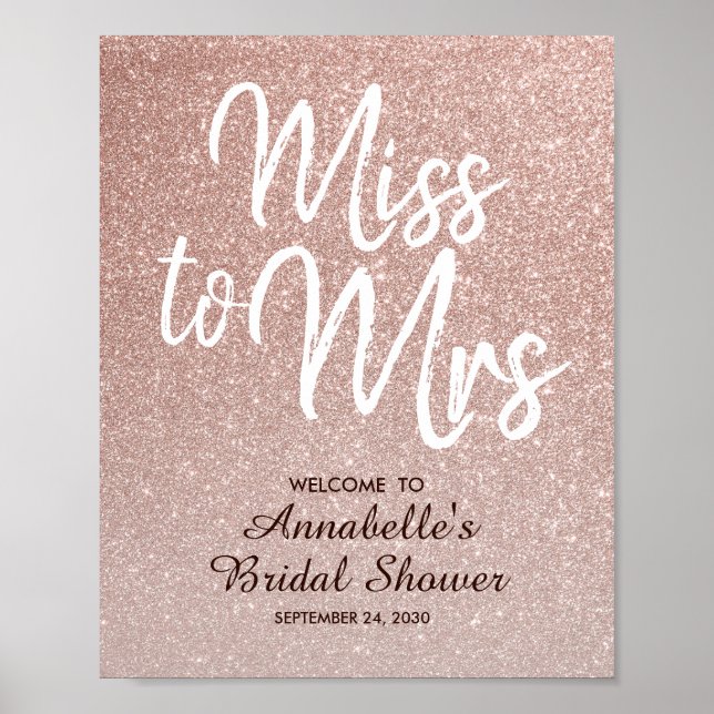 Rose Gold Glitter Miss Mrs Bröllopsfest Välkommen Poster (Framsidan)