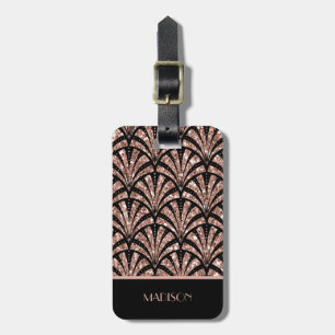 Rose Gold Glitter Monogram Art Deco Mönster   Bagagebricka