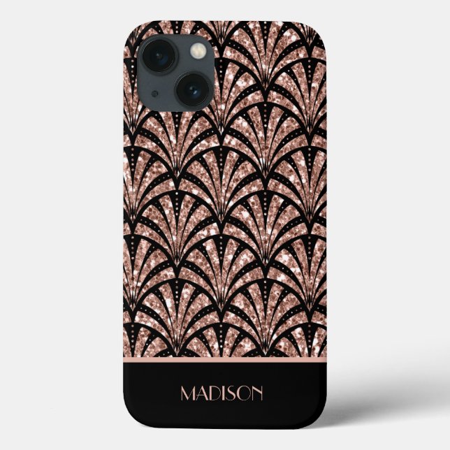 Rose Gold Glitter Monogram Art Deco Mönster Fodral (Baksida)