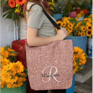 Rose Gold Glitter Monogram Ganska Tygkasse
