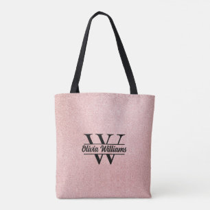 Rose Gold Glitter Monogram   Girly Modern Glitter  Tygkasse