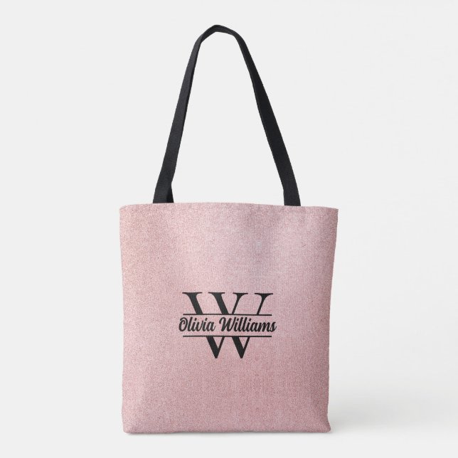 Rose Gold Glitter Monogram | Girly Modern Glitter  Tygkasse (Baksida)