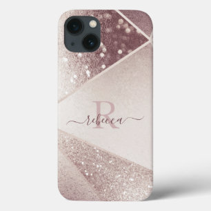 Rose Gold Glitter Monogram Namn Personlig