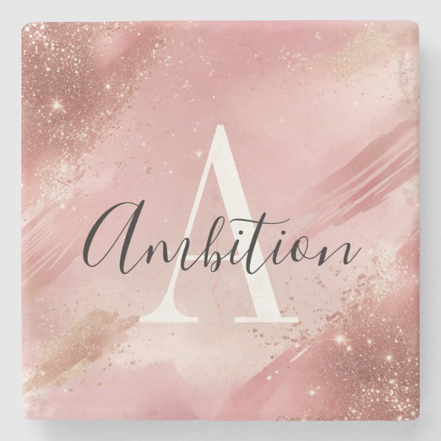 Rose Gold Glitter Monogram Stenkoj – Anpassad  Stenunderlägg (Framsidan)