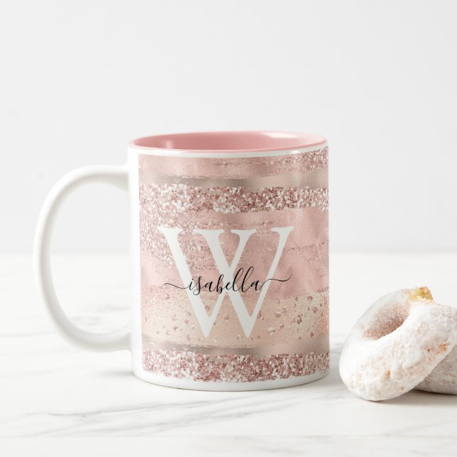 Rose Gold Glitter Monogram Två-Tonad Mugg (Med munk)