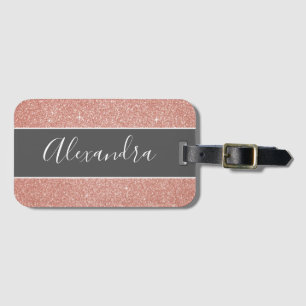 Rose Gold Glitter Monogramnamn Bagagebricka