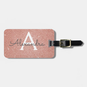 Rose Gold Glitter Monogramnamn Bagagebricka