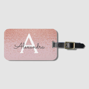Rose Gold Glitter Monogramnamn och Initial Bagagebricka