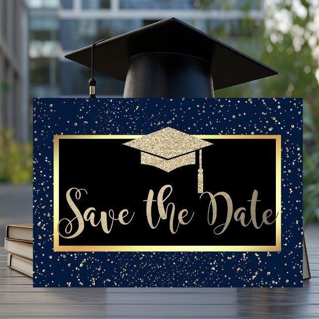 Rose Gold Glitter Navy Blue Gradera Save The Date Spara Datumet (Skapare uppladdad)