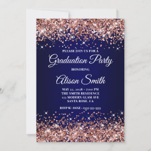 Rose Gold Glitter Navy Blue Ombre Examen Fest Inbjudningar