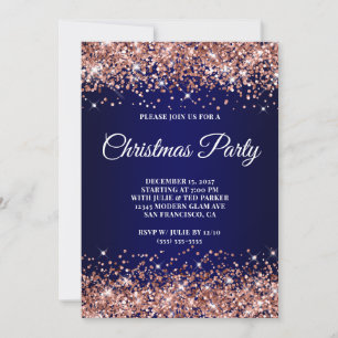 Rose Gold Glitter Navy Blue Ombre Julfest Inbjudningar