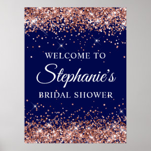 Rose Gold Glitter Navy Bröllopsdusch Välkommen Poster