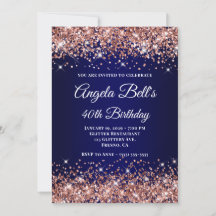 Rose Gold Glitter Navyblå Monogram 40-årsfirande