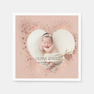 Rose Gold Glitter Nyfödd Foto Födelse Statistik Pappersservett