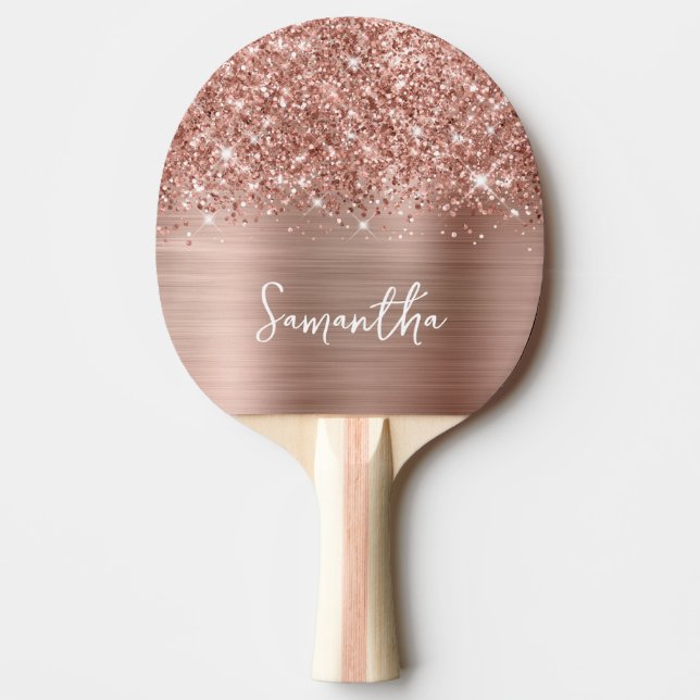 Rose Gold Glitter och Foil Glam Script Namn Pingisracket (Framsidan)