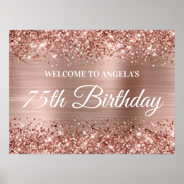 Rose Gold Glitter och Folie 75-årsfirande Välkomst Poster (Framsidan)
