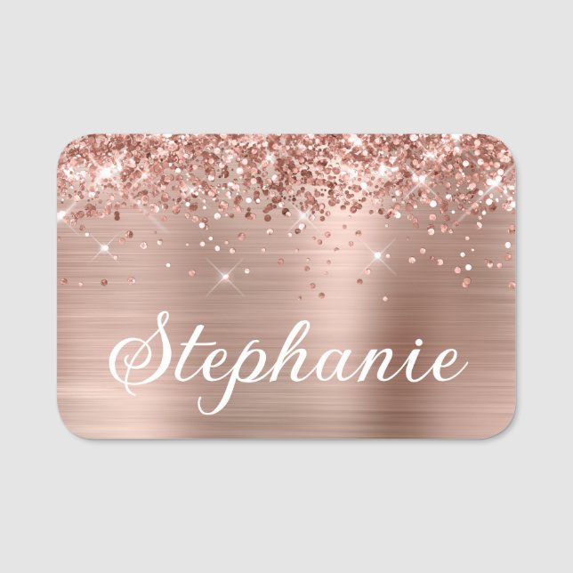 Rose Gold Glitter och Folie Förnamn Namnbricka (Framsida)