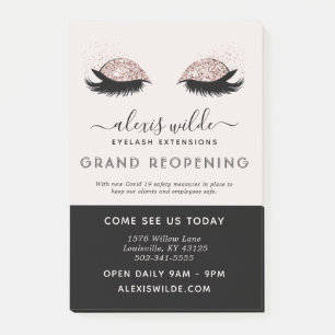 Rose Gold Glitter Ögonfransar Grand Opening Salong Post-it Block
