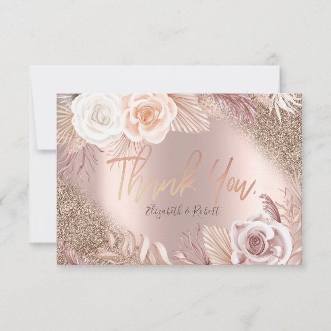 Rose Gold Glitter Ombre Boho Blomma Tacksamhetskor Tack Kort (Framsida)