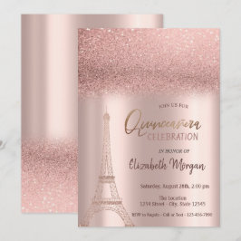 Rose Gold Glitter Ombre, Eiffeltornet Quinceanera  Inbjudningar
