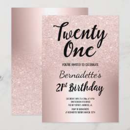 Rose gold glitter ombre metallisk 21-års födelseda inbjudningar