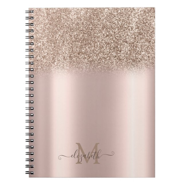 Rose Gold Glitter Ombre Monogram Anteckningsbok (Framsidan)